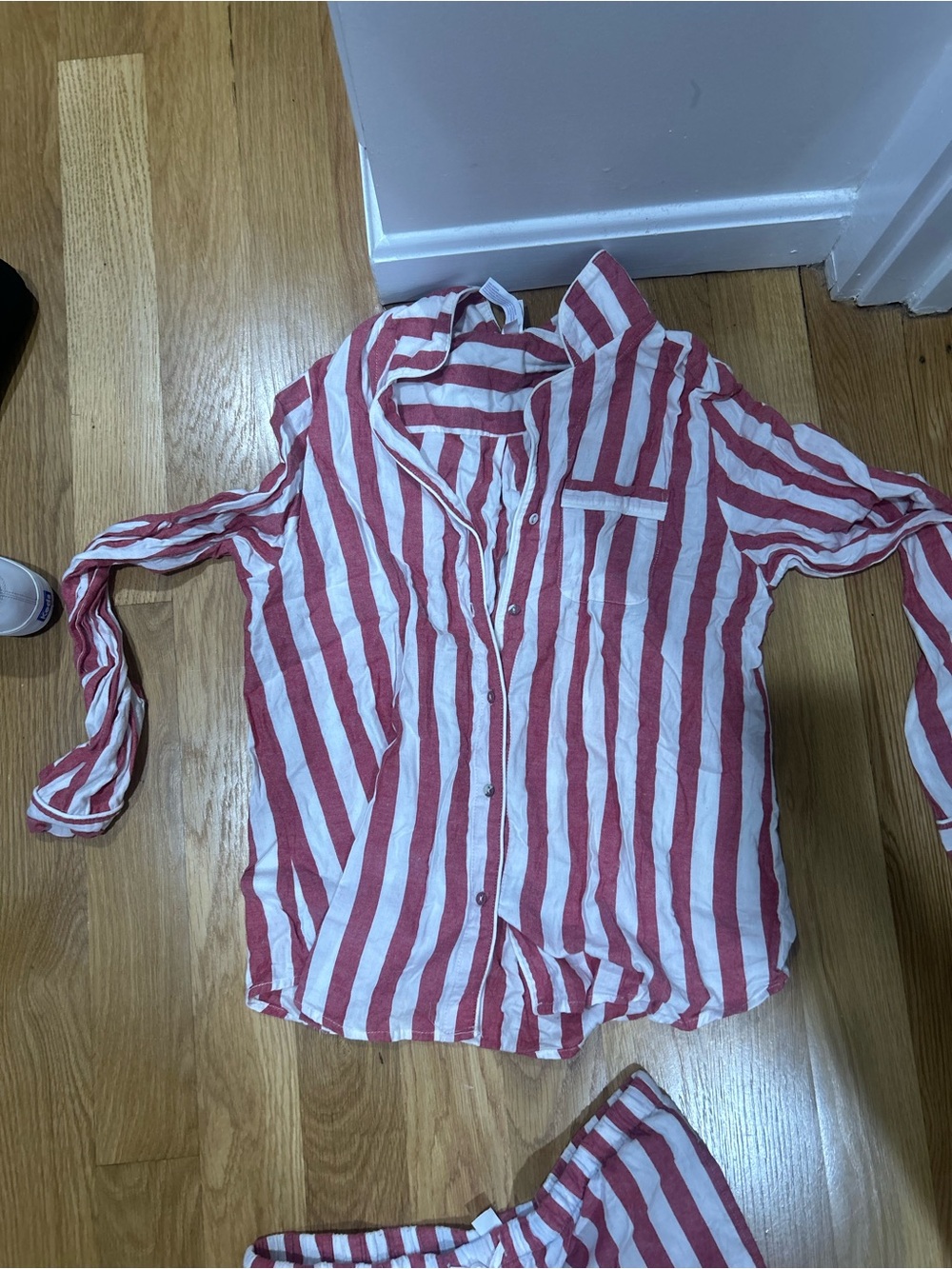 Women’s  Red and White Stripe Button-Up Shirt